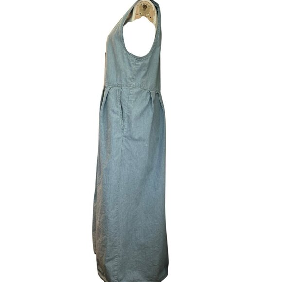 Small Light Blue Denim Button Down Jumper Dress Sleeveless V Neck Karen Scott - Picture 2 of 5